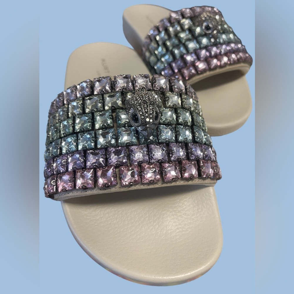 Kurt Geiger NIB Slide Sandals Meena Lg Pastel Crystals EagleHead w/Crystals Sz 7 - Picture 10 of 13